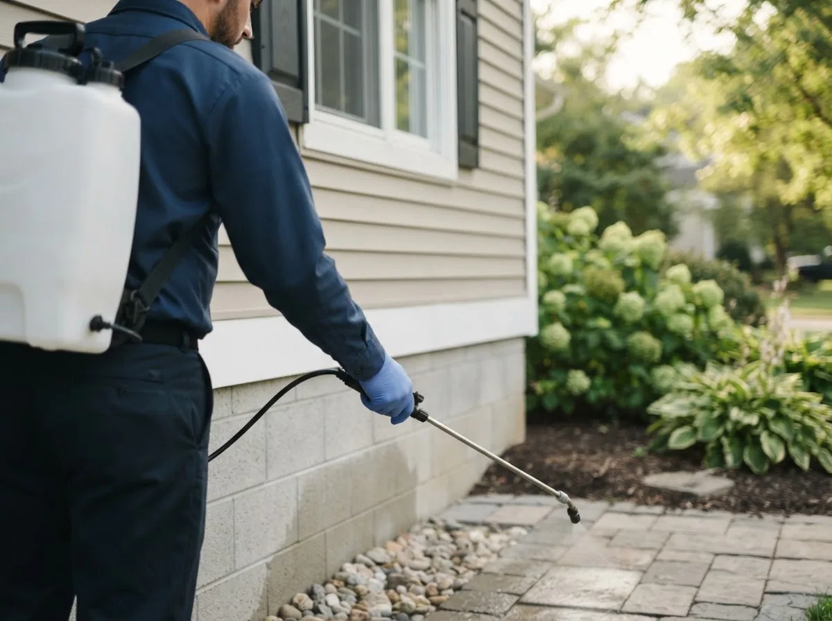 Pest control technician inspecting a home in Perry, MI